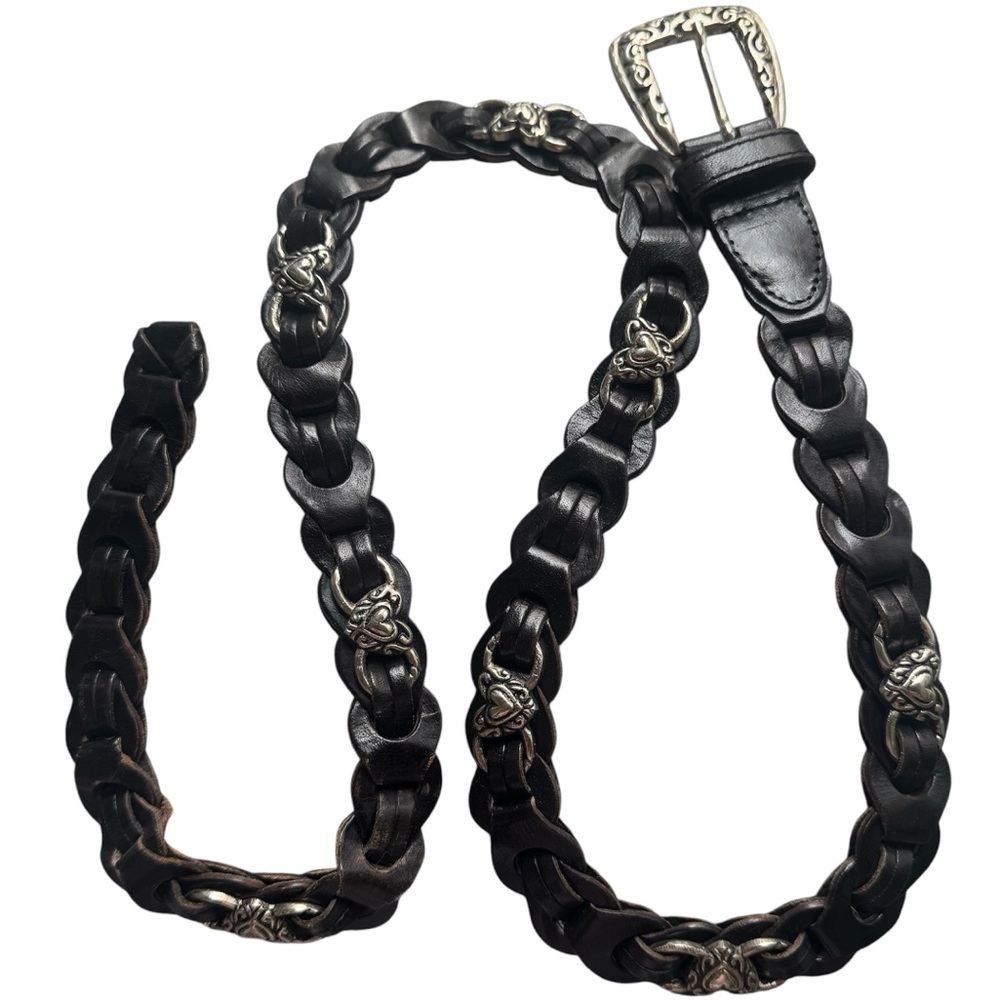 Braided Black Leather Belt with Silver Accents adjust to any of the woven links